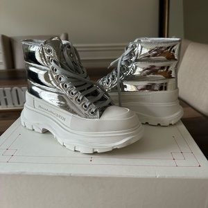 Alexander McQueen platforms sneakers white and silver